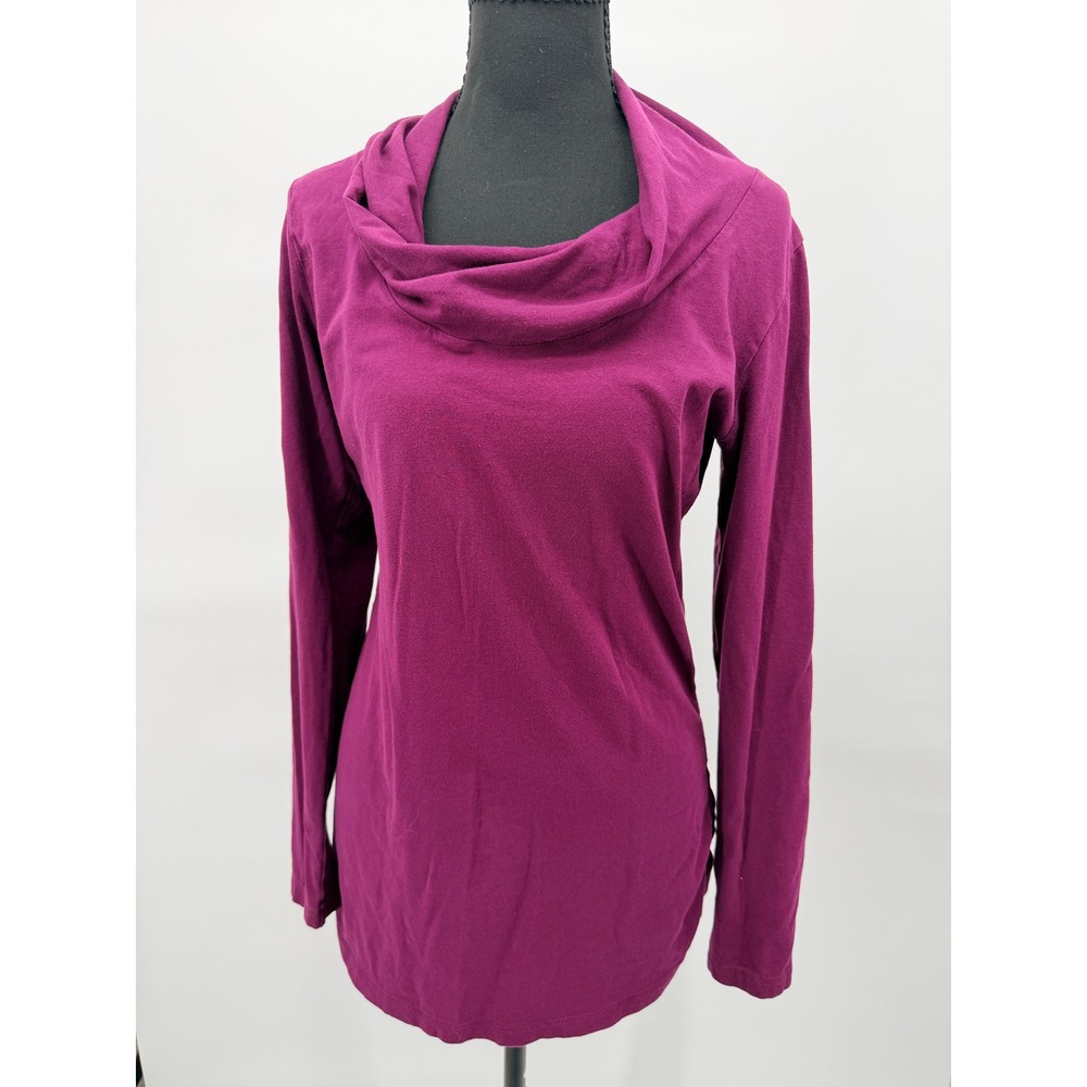 Cabi Cowl Neck Top Women Large Purple Good Ruched Long Sleeve Cotton Blend 132